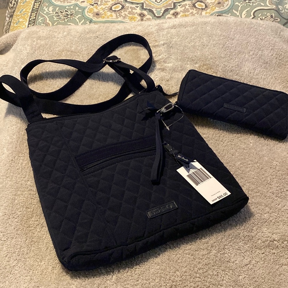 Vera Bradley Black Quilted Crossbody Bag with Matching Wallet